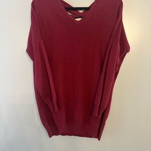 Dreamers Burgundy V-Neck Sweater with Criss-Cross Back